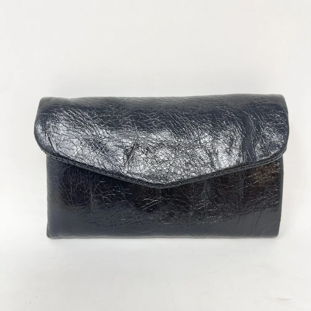 Hobo Lacy Wallet Black Glazed Leather Small TriFold